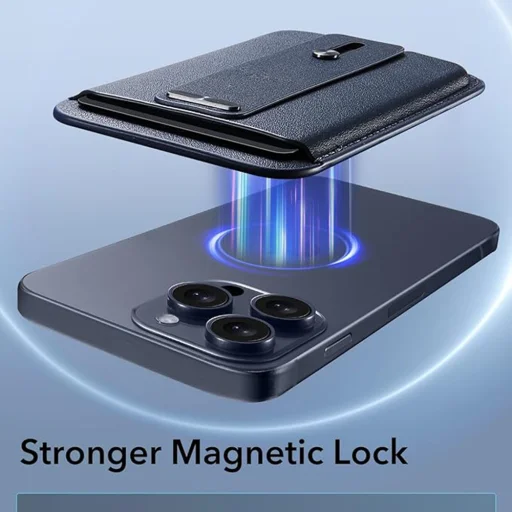  ESR - Prémium Pénztárca Mágneses MagSafe HaloLock (2K612) - Okos 3 Kártyás Tároló, Mesterséges Bőrből Készült - Kék Titán - 5