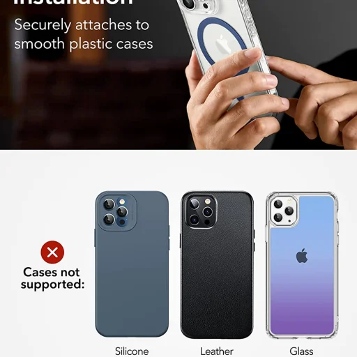  Samsung és iPhone Kék ESR HaloLock adapter (2 darab) - Kompatibilis a MagSafe vezeték nélküli töltéssel, univerzális telefontartó gyűrű - 5