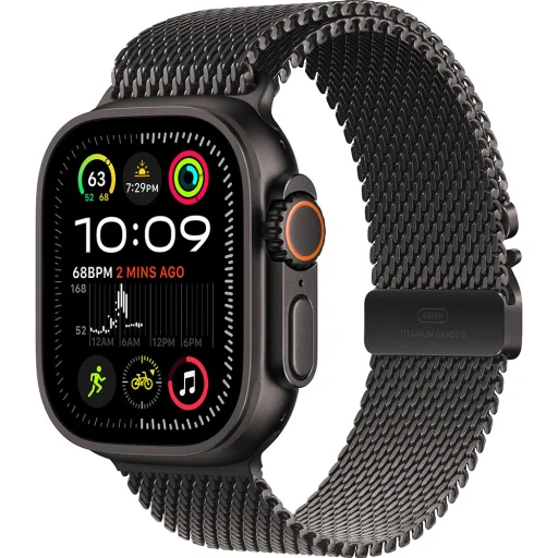 Apple Watch Ultra 2 GPS + Cellular – 49 mm-es fekete titántok, fekete titán milánói szíj - S (mx4w3cm/a) - 1