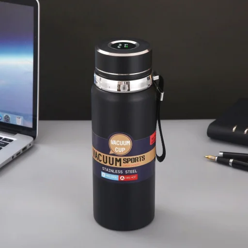 Víz palack LED kijelzővel, amely mutatja a hőmérsékletet 1000 ml fekete - 2