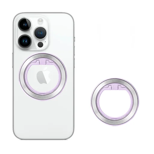  Techsuit - MagSafe Telefon Gyűrű (MPR2) - Kerek Alakú, Alumínium Ötvözet - Ezüst / Világoslila - 1