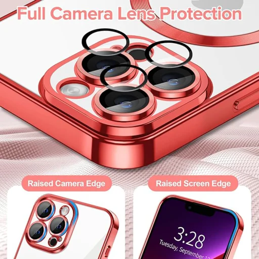  Techsuit - Luxus Kristály MagSafe - iPhone 13 Pro Max - Piros tok - 4