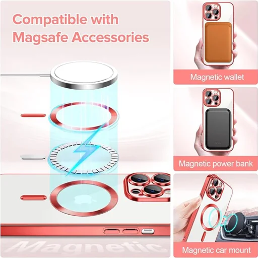 Techsuit - Luxus Kristály MagSafe - iPhone 13 Pro Max - Piros tok - 5