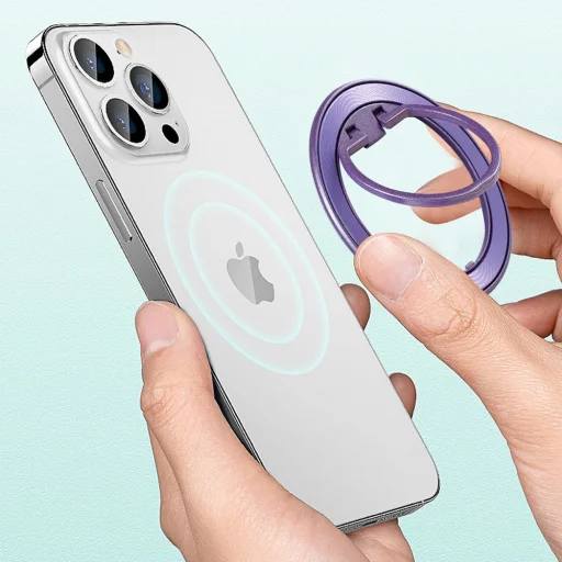  Techsuit - MagSafe Telefon Gyűrű (MPR2) - Kerek Alakú, Alumínium Ötvözet - Fekete - 6