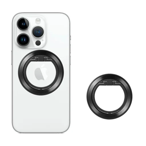  Techsuit - MagSafe Telefon Gyűrű (MPR2) - Kerek Alakú, Alumínium Ötvözet - Fekete - 1