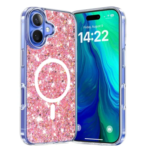  Techsuit - Csillogó Glitter MagSafe - iPhone 16 Plus - Rózsaszín tok - 1