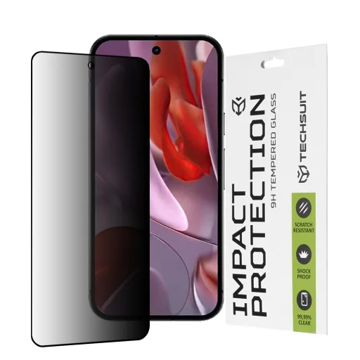  Techsuit - 111D Privacy Teljes Ragasztás - Google Pixel 9a - Fekete üvegfólia - 1