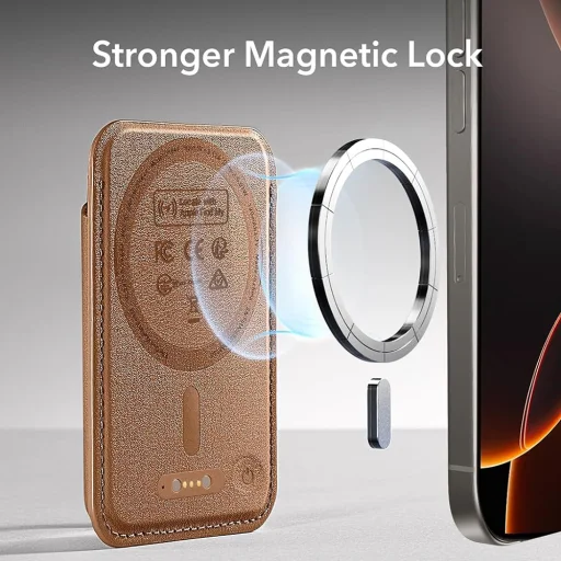  ESR - Prémium Pénztárca Classic Geo MagSafe (2K64402) - Intelligens 4 Kártya Tárolás, Mesterséges Bőrből Készült - Karamell Barna - 5