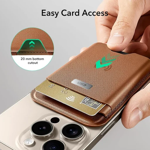  ESR - Prémium Pénztárca Classic Geo MagSafe (2K64402) - Intelligens 4 Kártya Tárolás, Mesterséges Bőrből Készült - Karamell Barna - 3