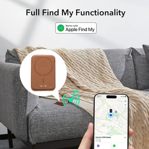  ESR - Prémium Pénztárca Classic Geo MagSafe (2K64402) - Intelligens 4 Kártya Tárolás, Mesterséges Bőrből Készült - Karamell Barna - 6