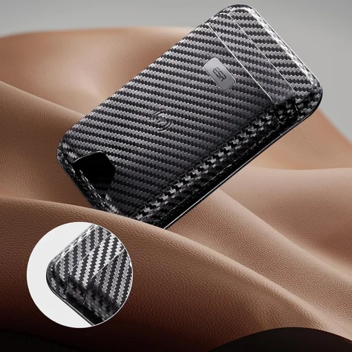  ESR - Prémium Pénztárca Klasszikus Geo MagSafe (2K64403) - Intelligens 4 Kártyás Tároló, Műbőrből Készült - Fekete Karbonszál - 6