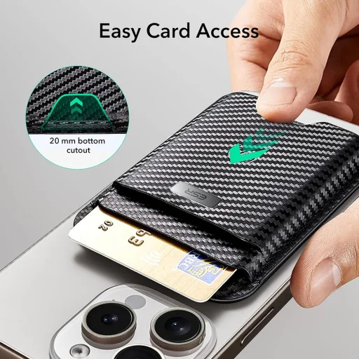  ESR - Prémium Pénztárca Klasszikus Geo MagSafe (2K64403) - Intelligens 4 Kártyás Tároló, Műbőrből Készült - Fekete Karbonszál - 7