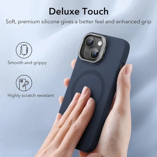  iPhone 15 Plus sötétkék ESR Cloud Soft HaloLock kitámasztó tok - 5