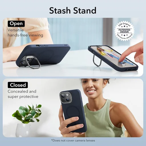  iPhone 15 Plus sötétkék ESR Cloud Soft HaloLock kitámasztó tok - 6