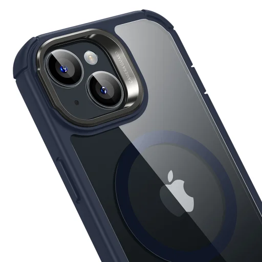  iPhone 15 Plus Átlátszó Sötétkék ESR - Armor Tough Kitámasztós HaloLock + Képernyővédő tok - 6