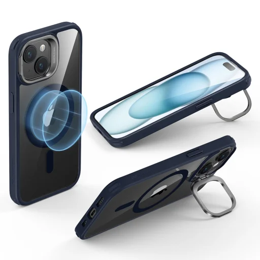  iPhone 15 Plus Átlátszó Sötétkék ESR - Classic Hybrid HaloLock Állvánnyal tok - 5
