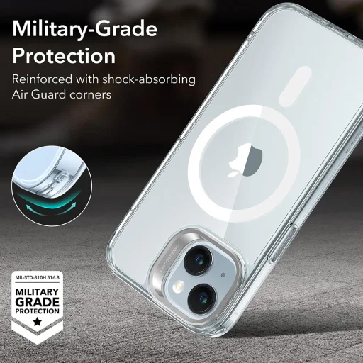  iPhone 15 Plus Átlátszó Kék ESR Klasszikus Hibrid HaloLock Kitámasztó tok - 2