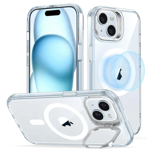  iPhone 15 Plus Átlátszó Kék ESR Klasszikus Hibrid HaloLock Kitámasztó tok - 1