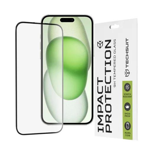  Techsuit - 111D Teljes Fedésű / Teljes Ragasztású Üveg - iPhone 15 Plus / iPhone 16 Plus - Fekete üvegfólia - 1