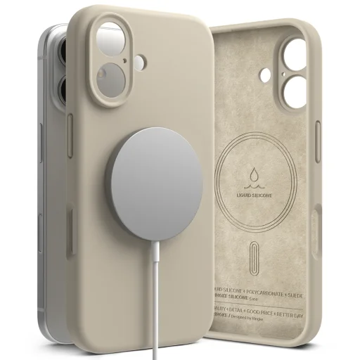  Ringke - Szilikon Mágneses MagSafe - iPhone 16 Plus - Kőszínű tok - 5