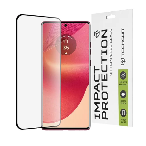  Techsuit - 111D Teljes Fedésű / Teljes Ragasztású Üveg / 3D Ívelt Kijelző - Motorola Edge 50 Fusion - Fekete tok - 1
