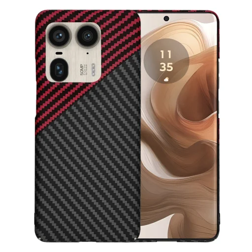  Techsuit - Karbonit szálhéj - Motorola Edge 50 Ultra - Vörös örvény tok - 1