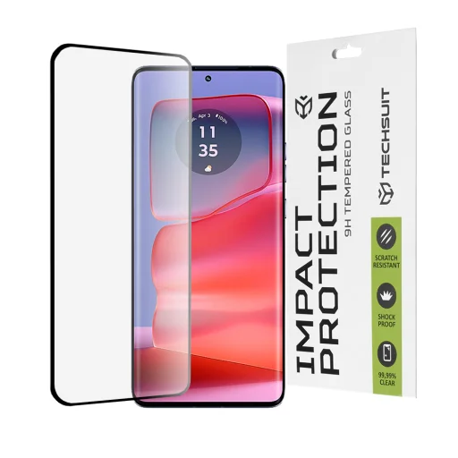  Techsuit - 111D Teljes Fedés / Teljes Ragasztású Üveg / 3D Ívelt Képernyő - Motorola Edge 50 Pro - Fekete üvegfólia - 1
