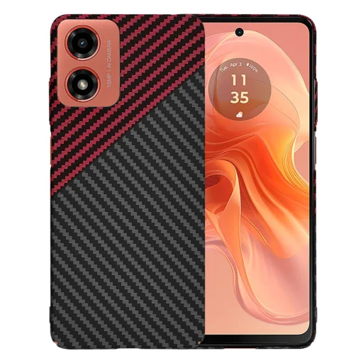  Techsuit - Carbonite FiberShell - Motorola Moto G04 / Moto G04s / Moto G24 / Moto E14 - Piros Vortex tok - 1