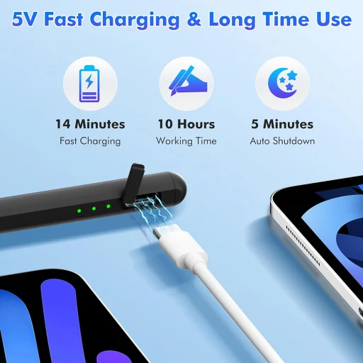  Techsuit - Stylus toll (AX10-T) - iPadhez, Type-C, tenyér elutasítás, dőlésérzékenység, oldalsó tapadás, 125mAh - Fehér - 7