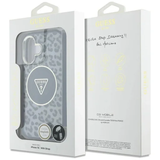  iPhone 16 Fekete Guess HC IML Leopárd Háromszög Zsinór Pánt MagSafe tok - 7