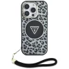  iPhone 16 Pro Fekete Guess HC IML Leopard Triangle Cord Strap MagSafe tok thumbnail