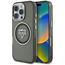  iPhone 16 Pro fekete Guess IML Metal Mountain Logo MagSafe tok