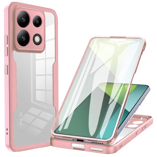  Techsuit - ColorVerse 360 Sorozat + Képernyővédő - Xiaomi Redmi Note 13 Pro 5G / Poco X6 - Rózsaszín tok - 1