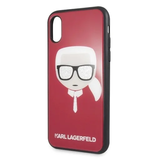 Karl Lagerfeld Iconic Glitter Karl`s Head iPhone X / Xs tok - Piros - 3