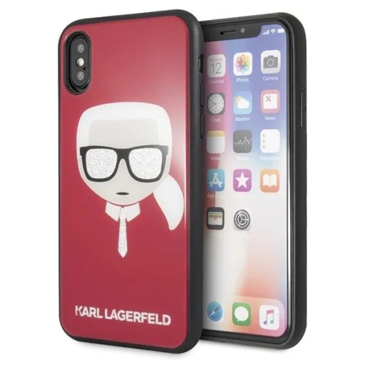 Karl Lagerfeld Iconic Glitter Karl`s Head iPhone X / Xs tok - Piros - 1