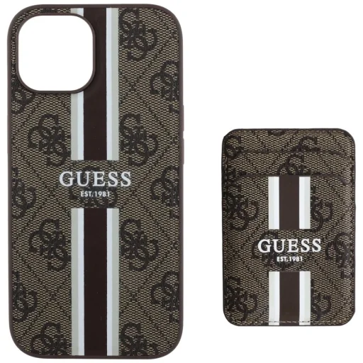 Guess 4G Stripes tok Magsafe pénztárcával iPhone 15 barna tok - 4