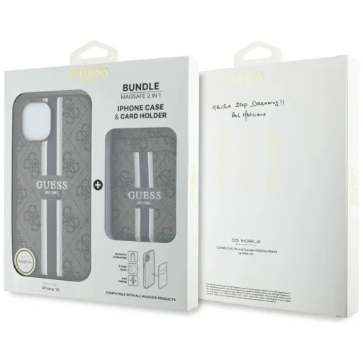 Guess 4G Stripes tok Magsafe pénztárcával iPhone 15 barna tok - 6