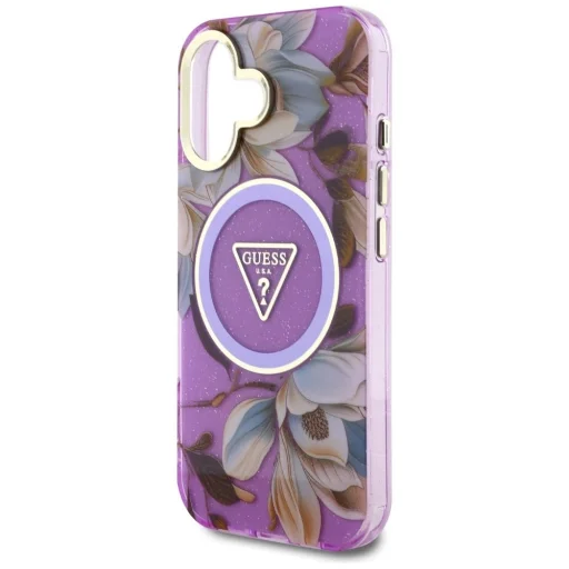  iPhone 16 Lila Guess Glitter Flowers Triangle Buttons MagSafe tok - 6