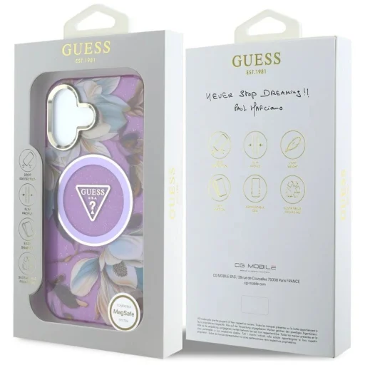  iPhone 16 Lila Guess Glitter Flowers Triangle Buttons MagSafe tok - 8