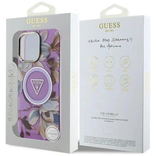  iPhone 16 Pro Max lila Guess Glitter Flowers Triangle Buttons MagSafe tok - 15