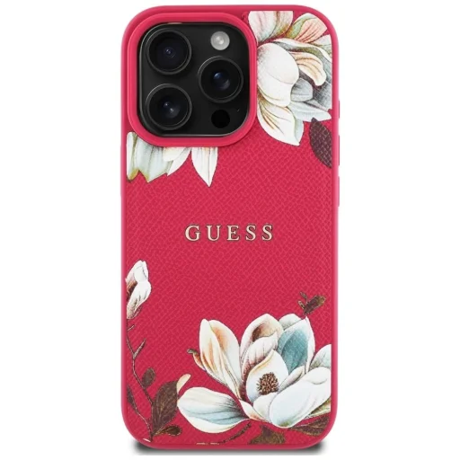  iPhone 16 Pro Max Fukszia Guess Grained Printed Flower Pattern MagSafe tok - 3