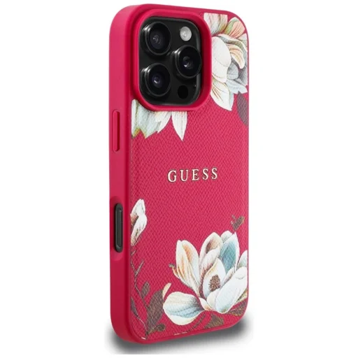  iPhone 16 Pro Max Fukszia Guess Grained Printed Flower Pattern MagSafe tok - 4