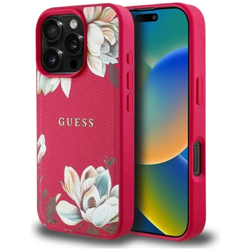  iPhone 16 Pro Max Fukszia Guess Grained Printed Flower Pattern MagSafe tok - 1
