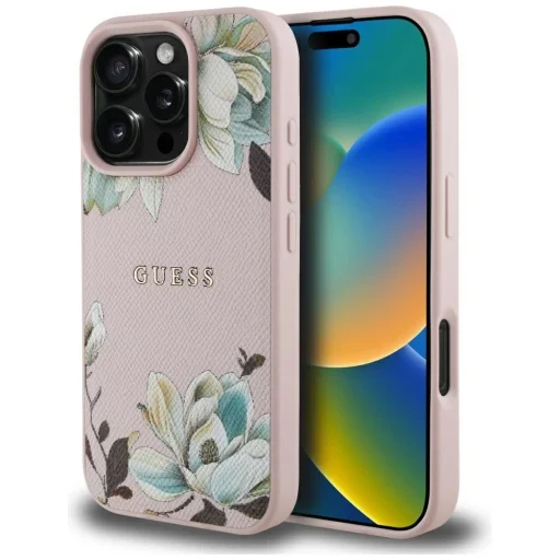  iPhone 16 Pro Max Rózsaszín Guess Grained Printed Flower Pattern MagSafe tok - 1
