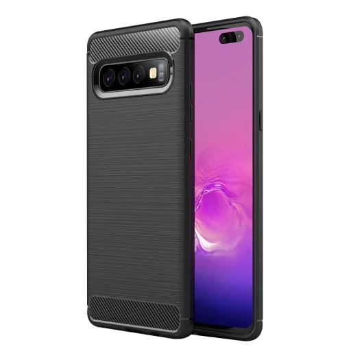  Techsuit - Szénszálas Szilikon - Samsung Galaxy S10 Plus - Fekete tok - 1