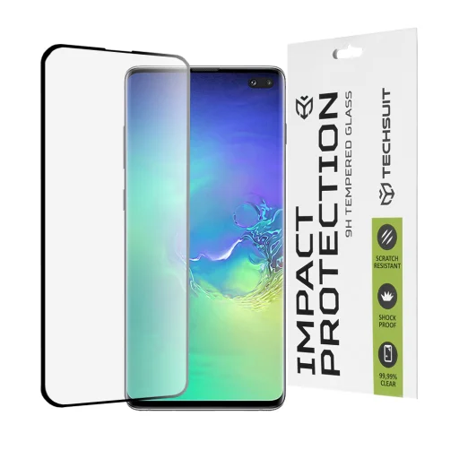  Techsuit - 111D Teljes Fedezet / Teljes Ragasztású Üveg / 3D Hajlított Képernyő - Samsung Galaxy S10 Plus - Fekete üvegfólia - 1