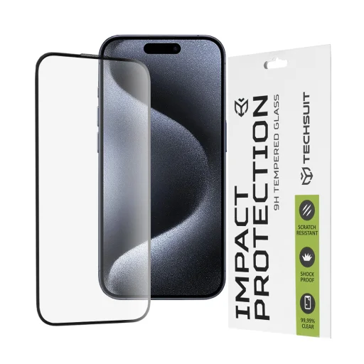  Techsuit - 111D Teljes Lefedés / Teljes Ragasztás Üveg - iPhone 15 Pro - Fekete üvegfólia - 1