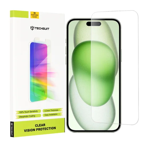  Techsuit - Tiszta látás üveg - iPhone 15 Plus / iPhone 15 Pro Max / iPhone 16 Plus - Átlátszó üvegfólia - 1