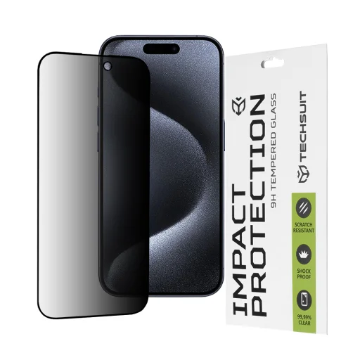  Techsuit - 111D Teljes Ragasztású Adatvédelmi Fólia - iPhone 15 Pro - Fekete üvegfólia - 1