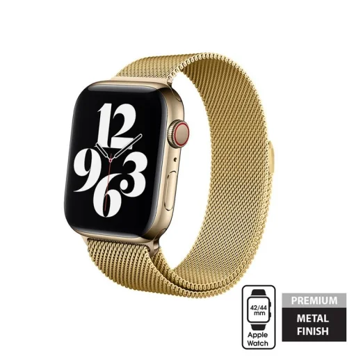 Crong Milano Steel rozsdamentes acél szíj Apple Watch 42/44/45 mm arany színben - 1